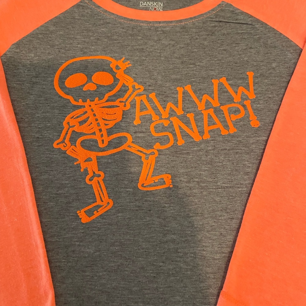 Halloween 3/4 sleeve two tone t-shirt. Designed w/ orange puff vinyl very sharp